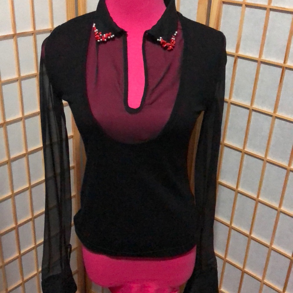 Georgina Brandolini cashmere sheer sleeve top S/M